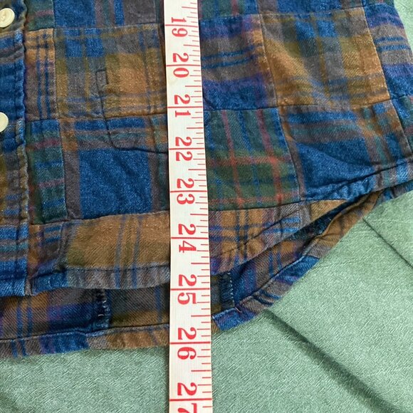 The Golden State Remi Relief Shirt Mens S Patchwork Flannel Blue Plaid Button Up - Picture 8 of 10